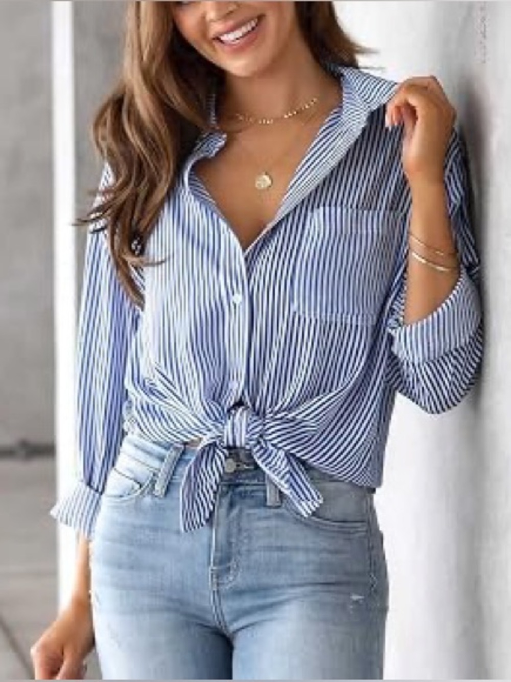 H&M Blue and White Vertical Stripe Button-Down Shirt